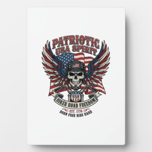 Patriotischer Biker-Totenkopf-Biker-Straßenfreihei Fotoplatte