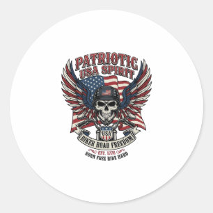 Patriotischer Biker-Totenkopf-Biker-Straßenfreihei Runder Aufkleber