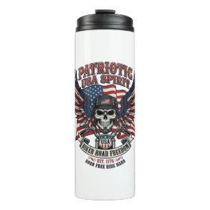 Patriotischer Biker-Totenkopf-Biker-Straßenfreihei Thermosbecher
