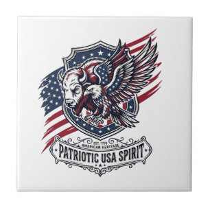 Patriotischer Bison Adler Wappen Tier Hybrid Patri Fliese