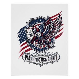 Patriotischer Bison Adler Wappen Tier Hybrid Patri Poster