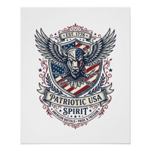 Patriotischer Bison Adler Wappen Tier-Hybrid Patri Poster
