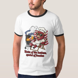 Patriotischer Bison BBQ Meister USA-Flagge T-Shirt