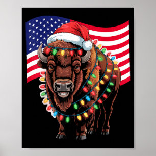 Patriotischer Bison Büffel Weihnachten USA-Flagge Poster