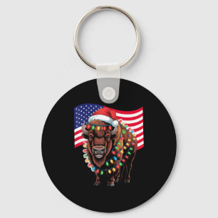 Patriotischer Bison Büffel Weihnachten USA-Flagge Schlüsselanhänger