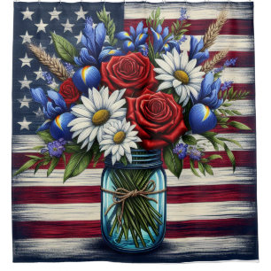 Patriotischer, blumengestresster Amerikaner Duschvorhang