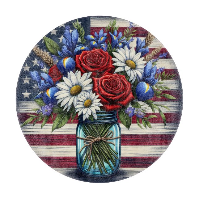 Patriotischer, blumengestresster Amerikaner Schneidebrett (Vorderseite)