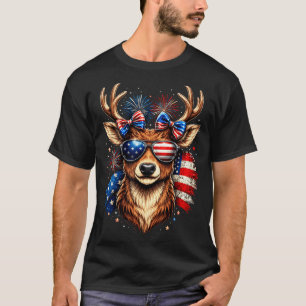 Patriotischer Bockhirsch amerikanische Flagge Sonn T-Shirt