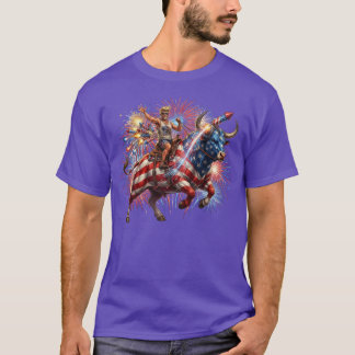 Patriotischer Bull Rider Feuerwerk USA Unabhängigk T-Shirt