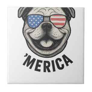 Patriotischer Bulldogge 'MERICA � USA-Flagge-Sonne Fliese