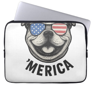 Patriotischer Bulldogge 'MERICA � USA-Flagge-Sonne Laptopschutzhülle