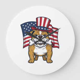 Patriotischer Bulldogge Mit Flagge Vektor Design_1 Große Wanduhr