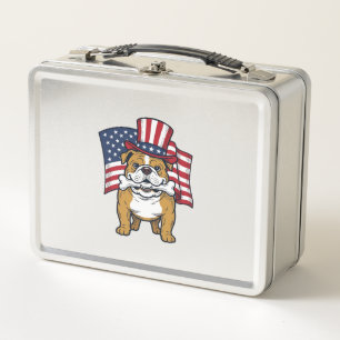 Patriotischer Bulldogge Mit Flagge Vektor Design_1 Metall Brotdose