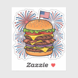 Patriotischer Burger und Feuerwerk 4. Juli Aufkleb Aufkleber