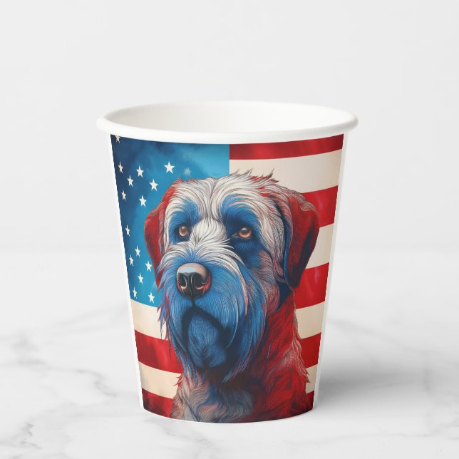 Patriotischer Cairn Terrier Amerikanische Flagge Pappbecher (Vorderseite)