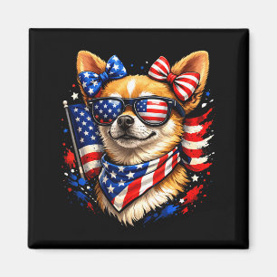 Patriotischer Chihuahua amerikanische Flagge Sonne Magnet