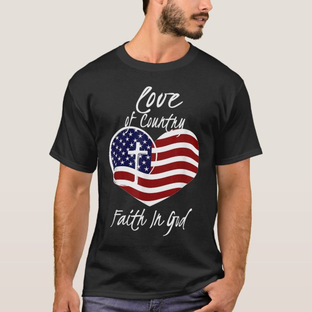 Patriotischer Christlicher Glaube an Gott Herzkreu T-Shirt (Vorderseite)
