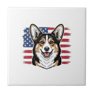 Patriotischer Corgi Amerikanische Flagge Vintage V Fliese