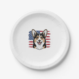 Patriotischer Corgi Amerikanische Flagge Vintage V Pappteller