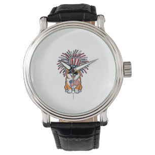 Patriotischer Corgi Feuerwerk Hund Vektor Design_1 Armbanduhr
