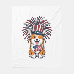 Patriotischer Corgi Feuerwerk Hund Vektor Design_1 Fleecedecke