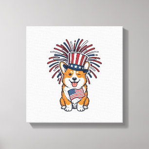 Patriotischer Corgi Feuerwerk Hund Vektor Design_1 Leinwanddruck