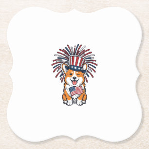 Patriotischer Corgi Feuerwerk Hund Vektor Design_1 Untersetzer