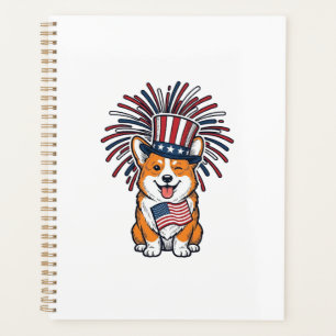 Patriotischer Corgi-Feuerwerkshund-Vektordesign_1 Planer
