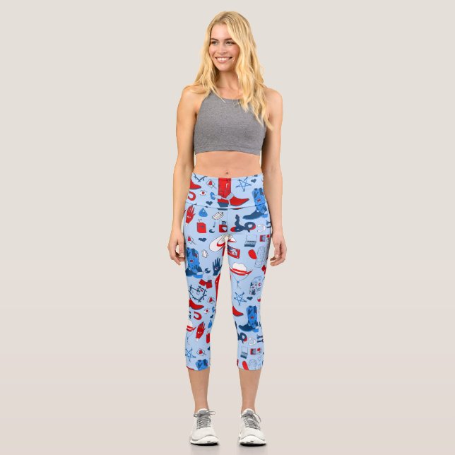 patriotischer Cowboy-Wikingermädchen-Western Capri Leggings (Vorderseite)