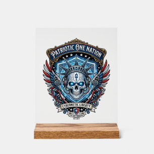 Patriotischer Cyber-Liberty-Totenkopf-Cyberpunk-Zu Acrylschild