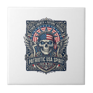 Patriotischer Cyber-Liberty-Totenkopf Cyberpunk Zu Fliese