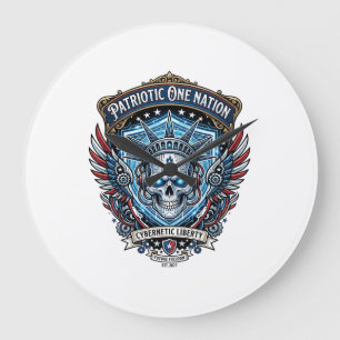 Patriotischer Cyber-Liberty-Totenkopf-Cyberpunk-Zu Große Wanduhr