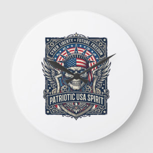 Patriotischer Cyber-Liberty-Totenkopf Cyberpunk Zu Große Wanduhr