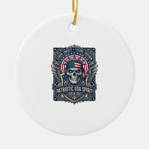 Patriotischer Cyber-Liberty-Totenkopf Cyberpunk Zu Keramik Ornament