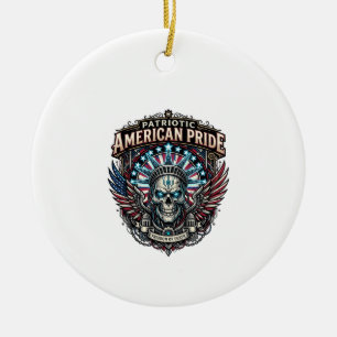 Patriotischer Cyber-Liberty-Totenkopf-Cyberpunk-Zu Keramik Ornament