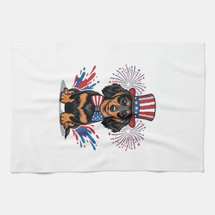 Patriotischer Dachshund Feuerwerk Vintage Vektor K Geschirrtuch