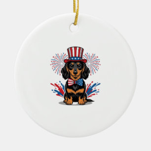 Patriotischer Dachshund Feuerwerk Vintage Vektor K Keramik Ornament