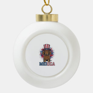 Patriotischer Dachshund Merica Vintage Hundeshirt_ Keramik Kugel-Ornament