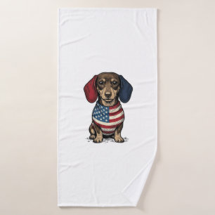 Patriotischer Dackel Vintage Gravur Vektor Design Badehandtuch