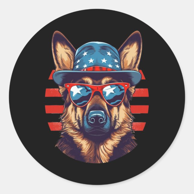 Patriotischer deutscher Schäferhund, amerikanische Runder Aufkleber (Vorderseite)