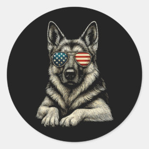 Patriotischer Deutscher Schäferhund Usa-Flagge Sun Runder Aufkleber