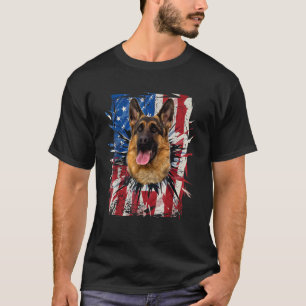 Patriotischer Deutscher Schäferhund Zerrissene Ame T-Shirt