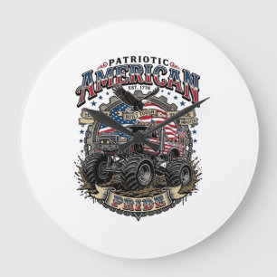 Patriotischer Diesel-Biest-Freiheits-Monster-Truck Große Wanduhr