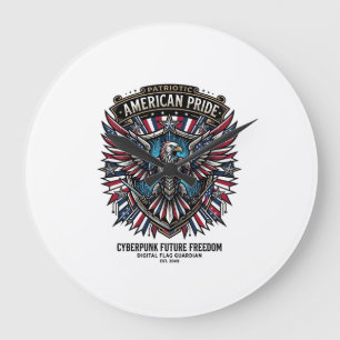 Patriotischer digitaler Flaggenwächter Cyberpunk Z Große Wanduhr