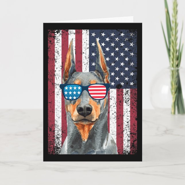Patriotischer Dobermann Pinscher 4. Juli USA Ameri Karte (Vorderseite)