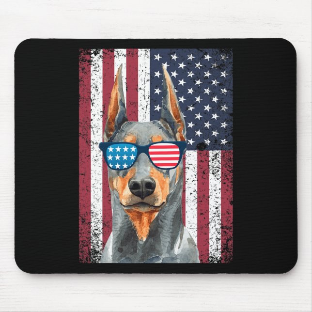Patriotischer Dobermann Pinscher 4. Juli USA Ameri Mousepad (Vorne)