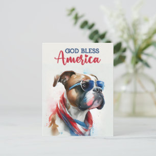 Patriotischer Dog-Boxer, Gott segne Amerika Postka Postkarte