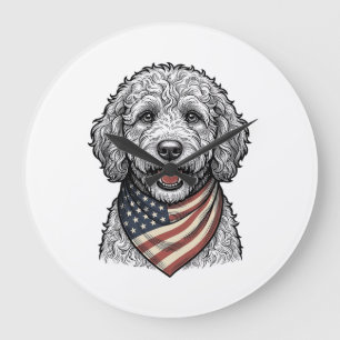 Patriotischer Doodle-Hund Vintage-Stich Vektor Des Große Wanduhr