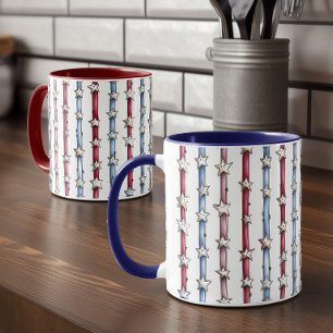 Patriotischer Doodle Stars & Stripes Blau-Zweiton- Tasse