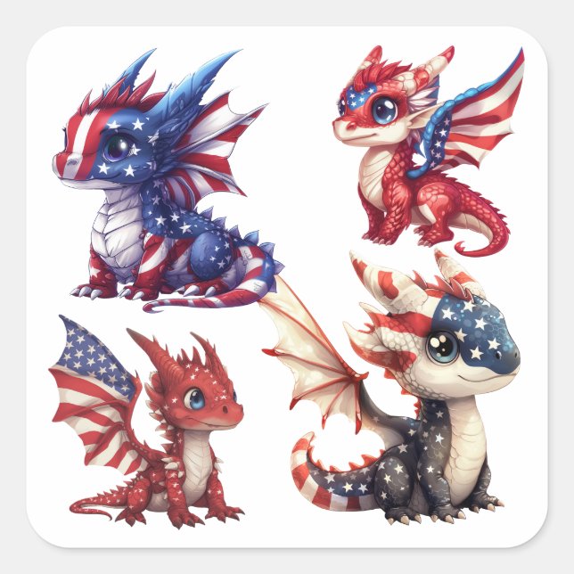Patriotischer Drache Quadratischer Aufkleber (Vorderseite)